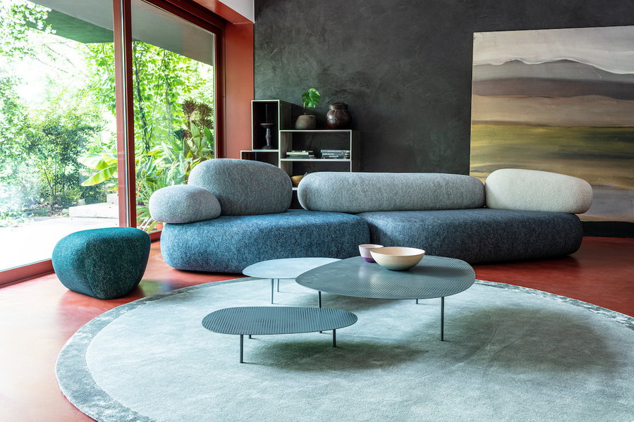 Cozy nature-inspired sofa from Pebble Rubble draws inspiration from stones and river rocks. 