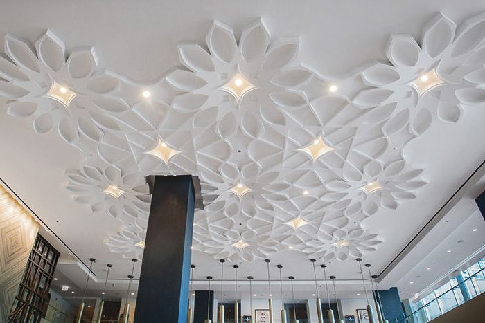 Ornate medallion gypsum ceiling by Armstrong.