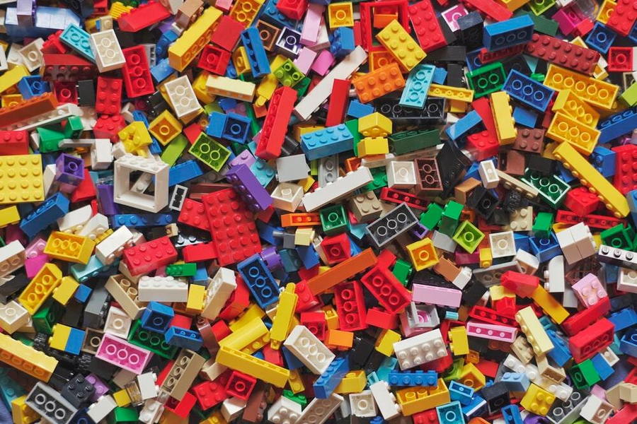 Large pile of colorful LEGO bricks. 