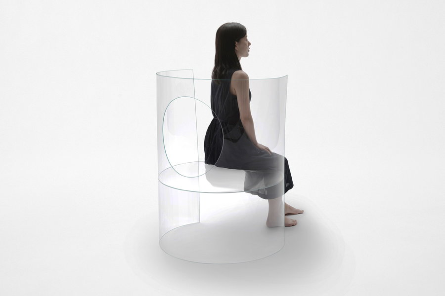 Side view of Nendo's minimalist reimagining of the iconic Dior medallion chair, made special for this year's Milan Design Week.