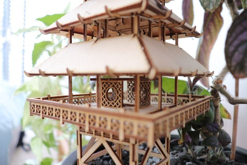 A Pagoda-style DIY tiny treehouse, available for purchase on Kickstarter.