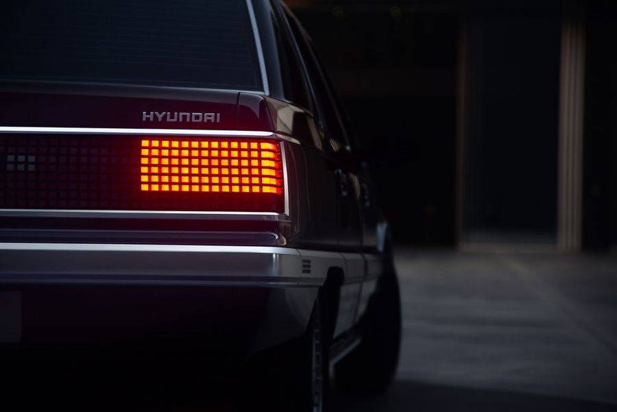 Retro pixelated tail lights of Hyundai's new Heritage Series Grandeur EV. 
