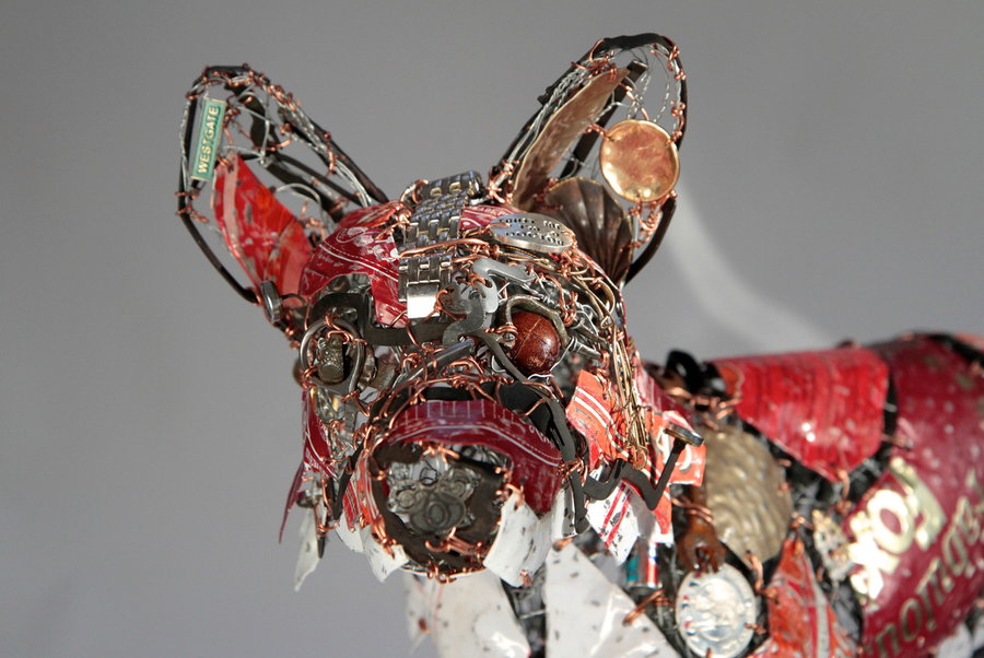 An intricate upcycled metal fox by artist Barbara Franc.