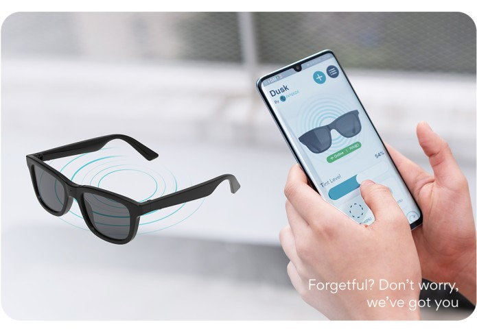 Dusk sunglasses can be used in tandem with Apple Air Tag tech for easy tracking all the time.