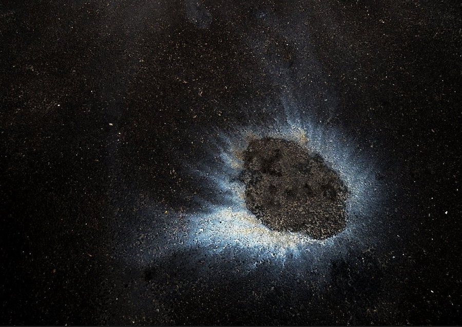 Close-up oil spill photo resembles stars and galaxies in space, as featured in photographer Juha Tanhua's ongoing 