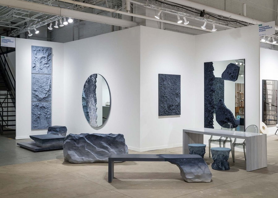 Pieces from Fernando Mastrangelo's DRIFT collection on display in a gallery setting.