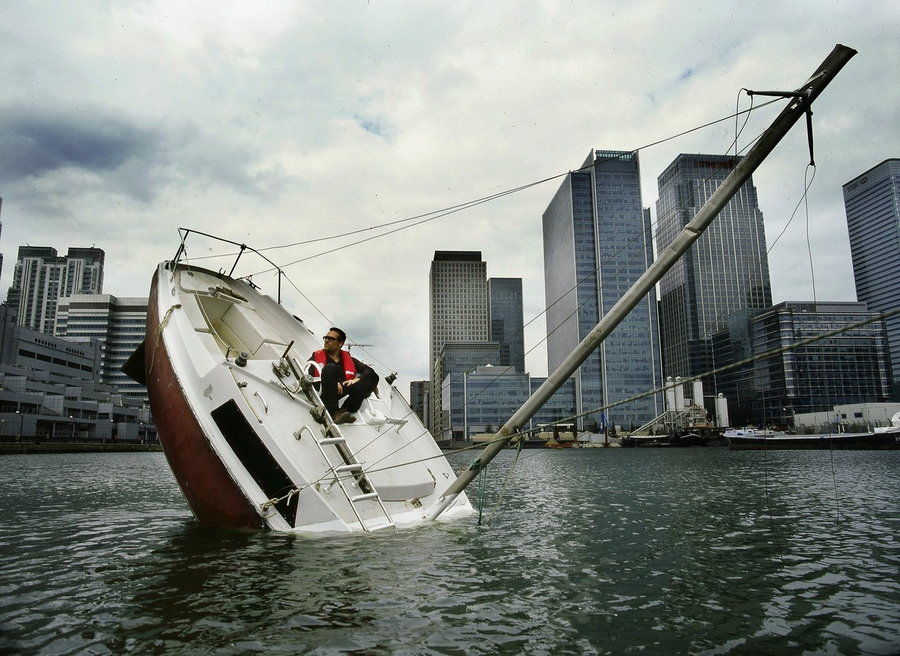 Artist Julien Berthier rides his seemingly-sinking 