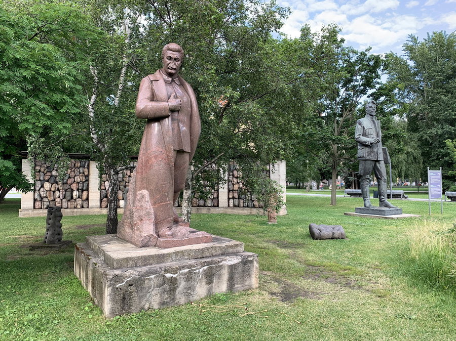 This toppled statue of Stalin at the Muzeon sculpture park sits right next to an anti-Stalin sculpture by artist Yevgeny Chubarov.