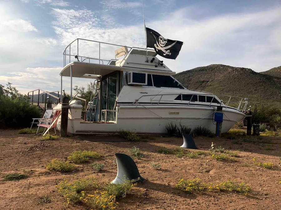 The Desert Yacht airbnb, located in Terlingua, Texas.