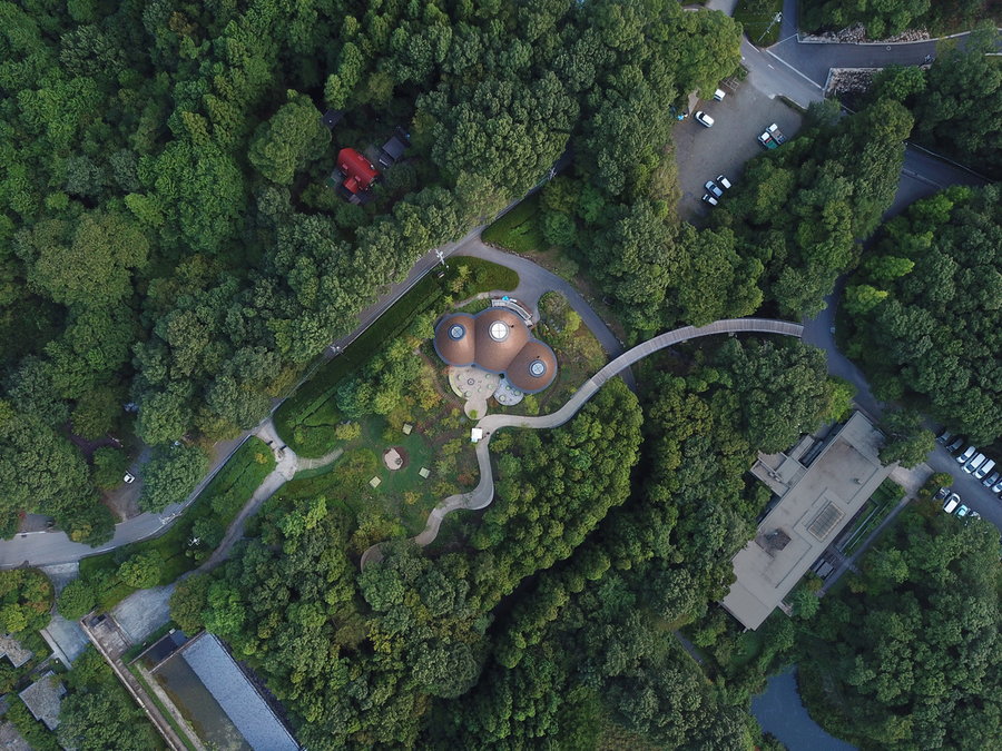 Aerial view of the Klein Dytham Architecture-designed PokoPoko Fairytale Club House in Japan.