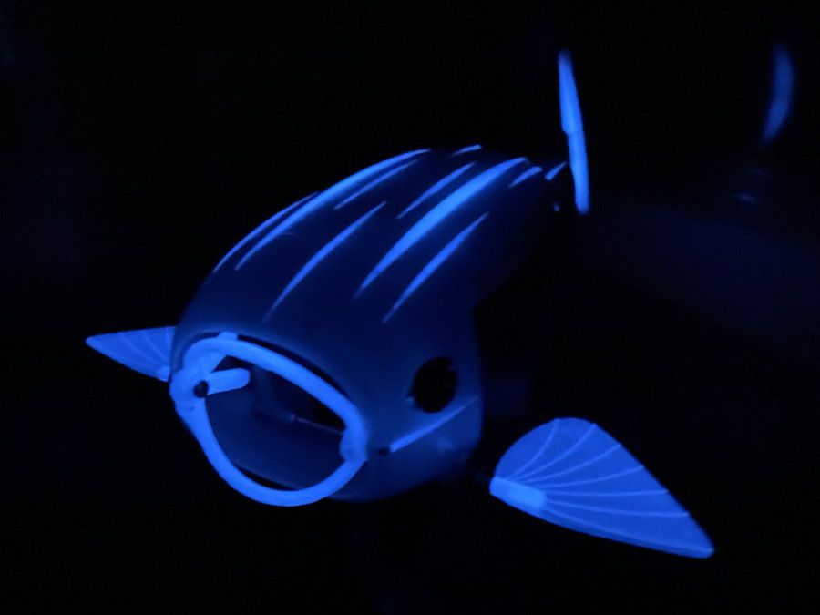Mackintosh's robotic fish design also glows in the dark.