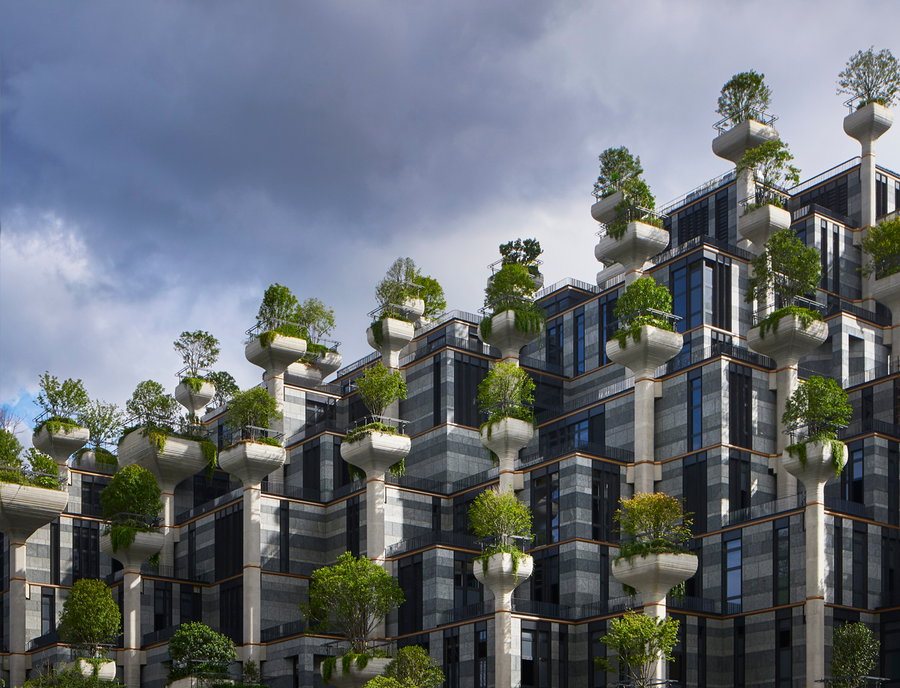 Renderings for Heatherwick Studio's soon-to-be-completed 1000 Trees development in Shanghai. 