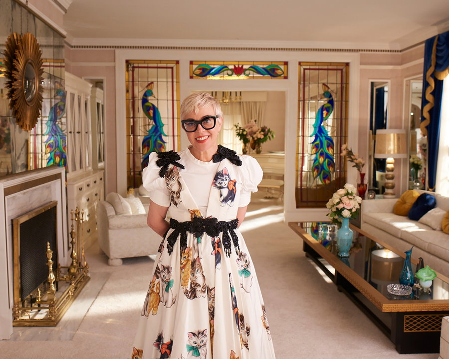 Designer Catherine Martin stands in the Graceland living room.