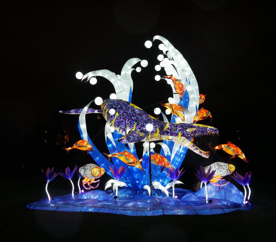 Vibrant sculptures of prehistoric sea creatures featured in the Jardin des Plantes' 