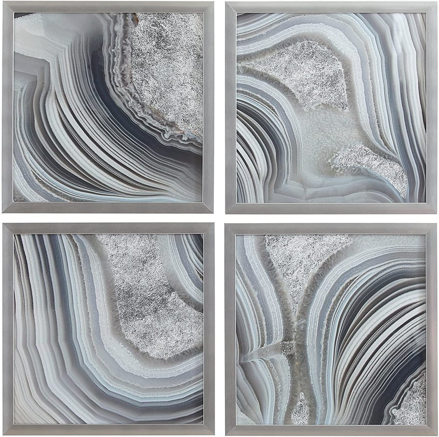 Set of 4 Silver Geode Wall Prints, as featured in Amazon's 2021 Big Winter Sale