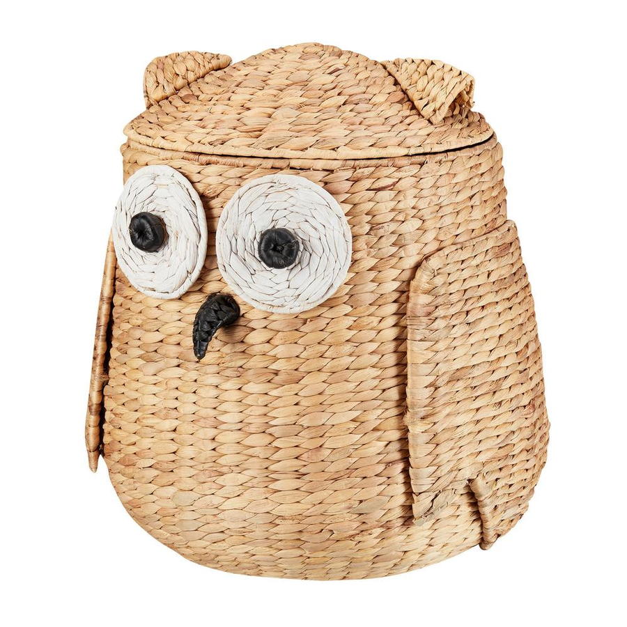 StyleWell Light Brown Owl Water Hyacinth Woven Decorative Basket with Lid