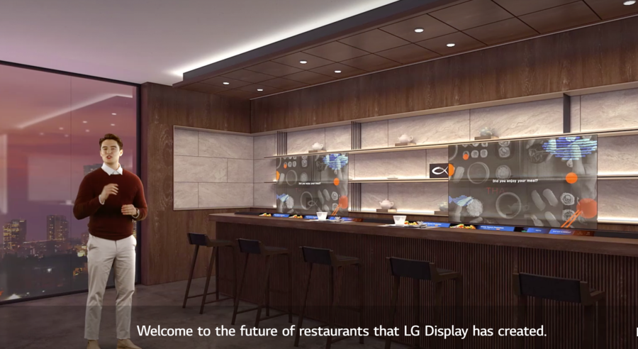 LG's Transparent OLED display being used in a sushi restaurant. 