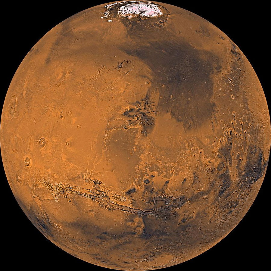 Far-off photo of the Martian surface.