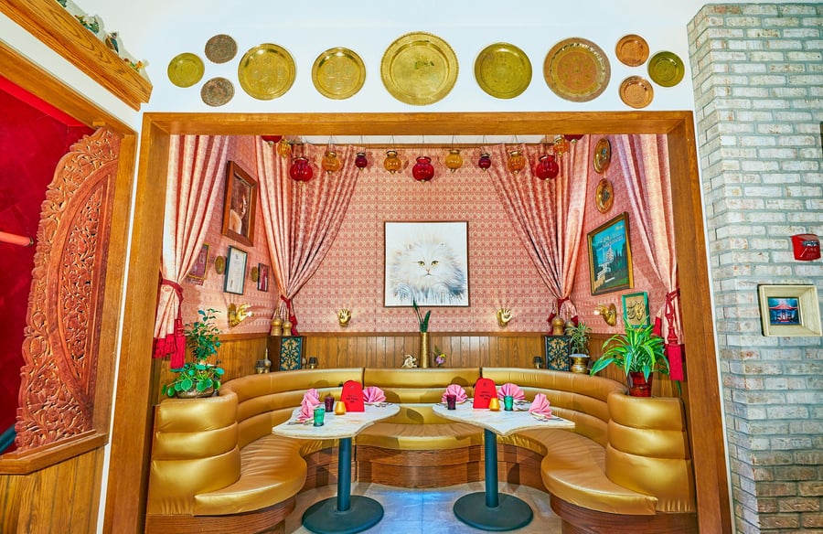 Chic, eclectic lounge space inside the re-created Turk's Inn supper club.