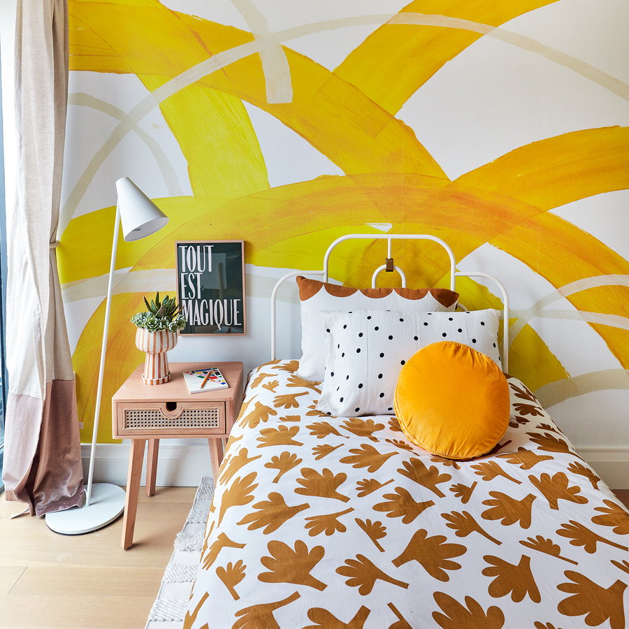 This tweens' room inside the 2020 Real Simple Home is defined by its ample use of energizing yellow.