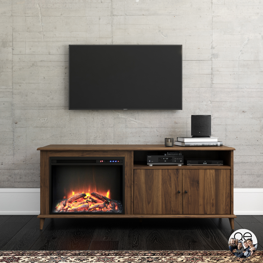 The Farnsworth Mid-Century Fireplace TV Stand from the 