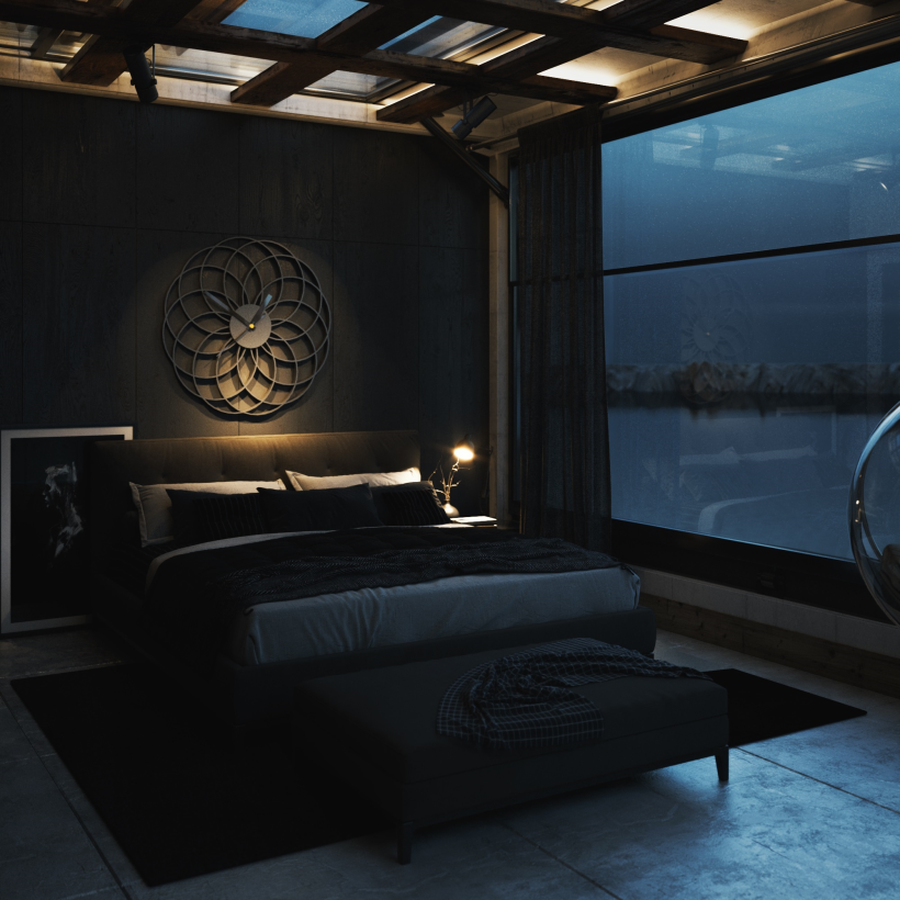 Sleek master bedroom inside the Milad Eshtiyaghi-designed 