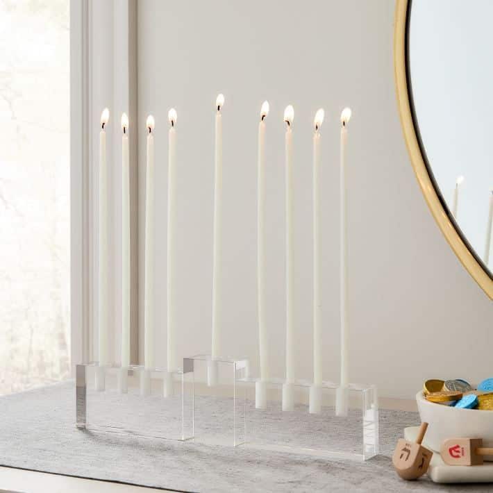 Snazzy glass menorah featured in West Elm's 2020 holiday decor collection.