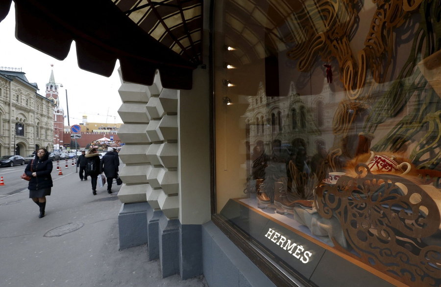 Luxury fashion house Hermès storefront in Russia.