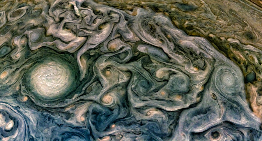 Citizen Scientist used digital paint to turn Jupiter's Northern Jets into colorful swirls reminiscent of Vincent Van Gogh's 