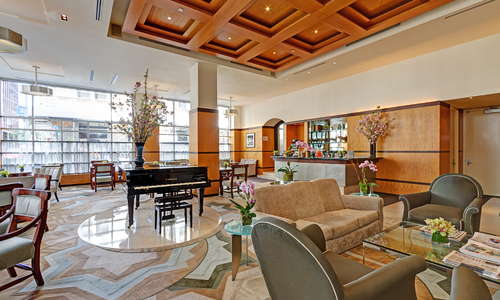 The Grande Lobby of Hotel Giraffe by Library Hotel Collection.