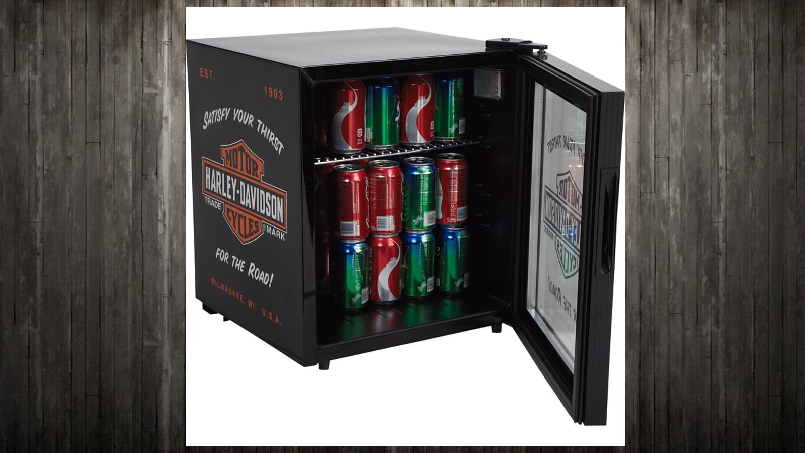 Harley-Davidson Nostalgic Bar & Shield Beverage Soda Cooler Mini Fridge Black 