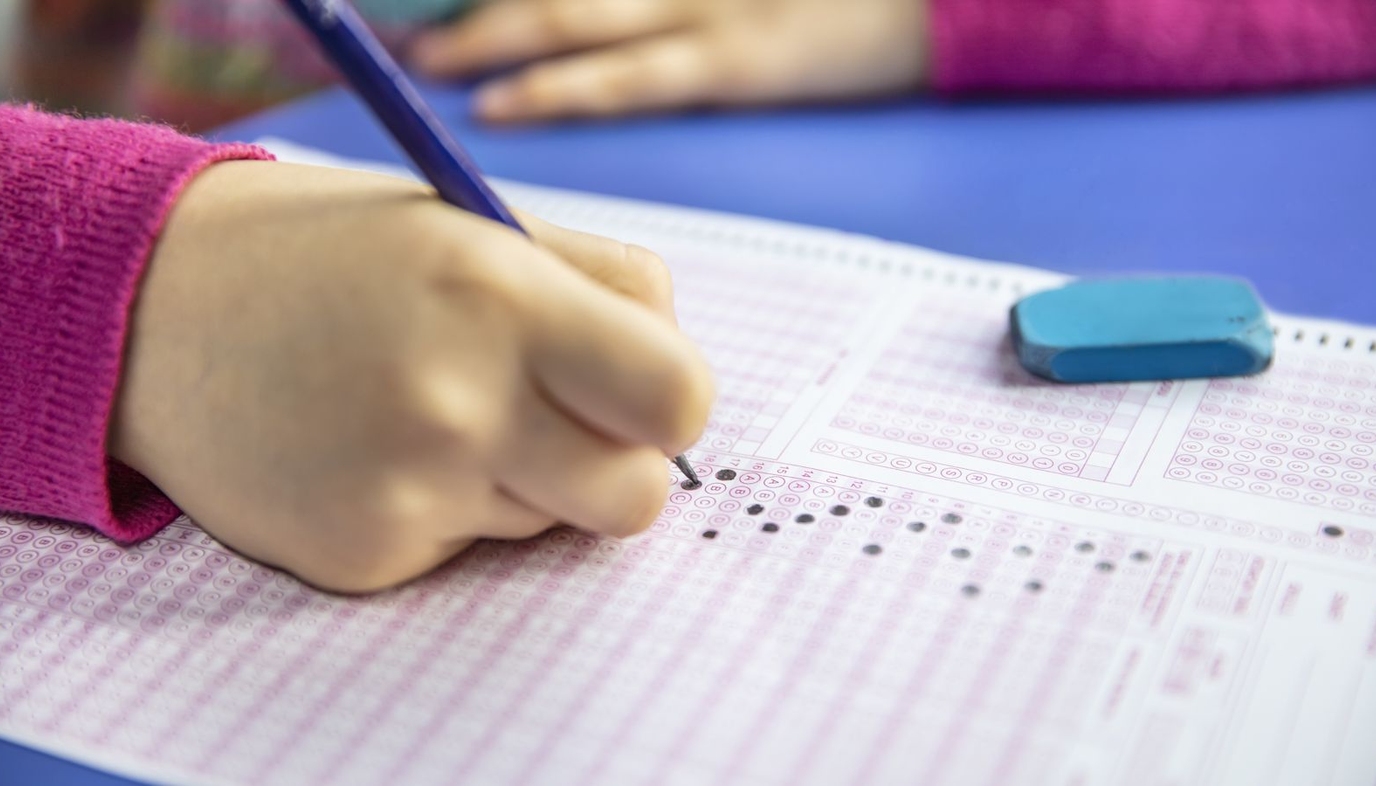 student taking a test