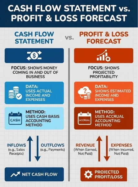 Cash Flow Statement vs. Profit and Loss Forecast Comparison of cash flow statement and profit and loss forecast
