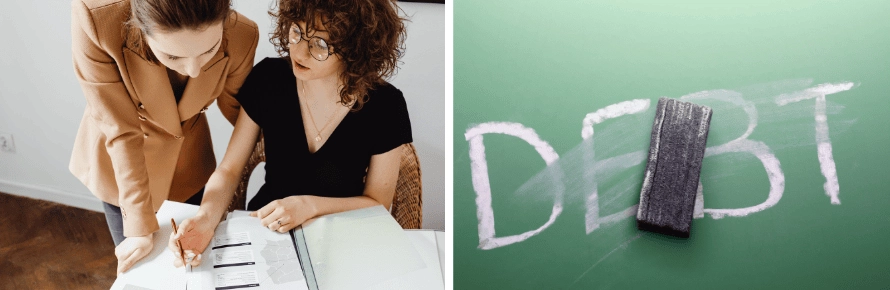 Bankruptcy Relief Images of two people discussing paperwork and debt being erased