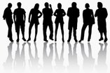 silhouette of people standing in a row