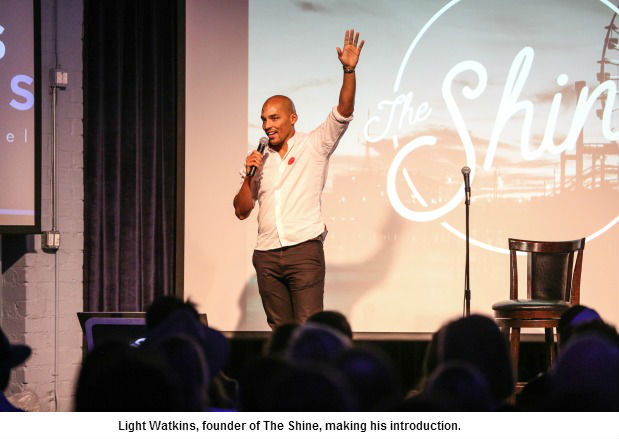 Light Watkins, founder of The Shine, making his introduction.