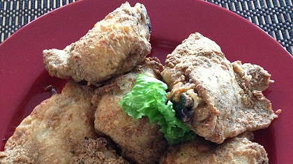 skinless fried chicken thighs.