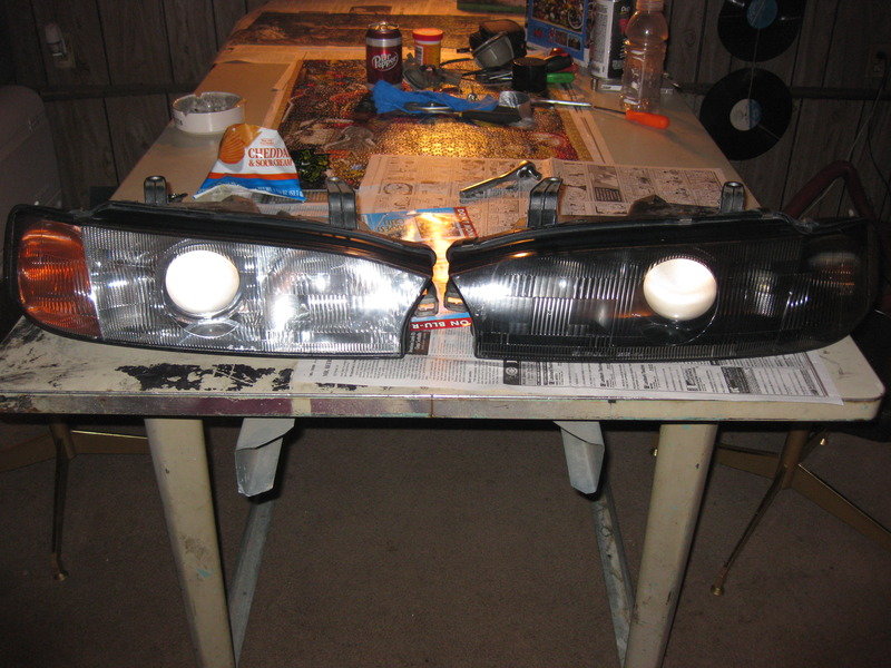 Before (regular headlight) and after (blacked out headlight)