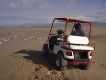 Golf Cart at top of a dune at Dumont Dunes
