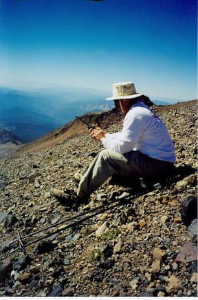This is me at the 12,500 foot mark on Mt. Shasta in CA. I am calling Bobby on my HT, letting him know I am throwing in the towel. No summit today!                                                      