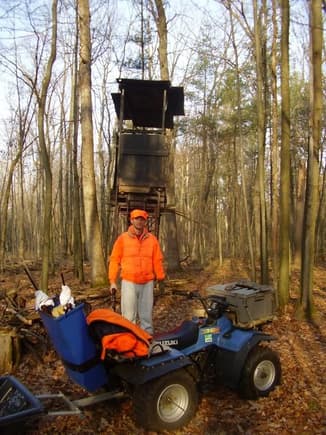 deer huntin 2006.  my stand is alot sturdier than it looks.  it has a 4 foot stake pounded in the ground holding the bottom, with about a ton of rocks.  also, the entire stand has a steel skeleton under all the plywood.