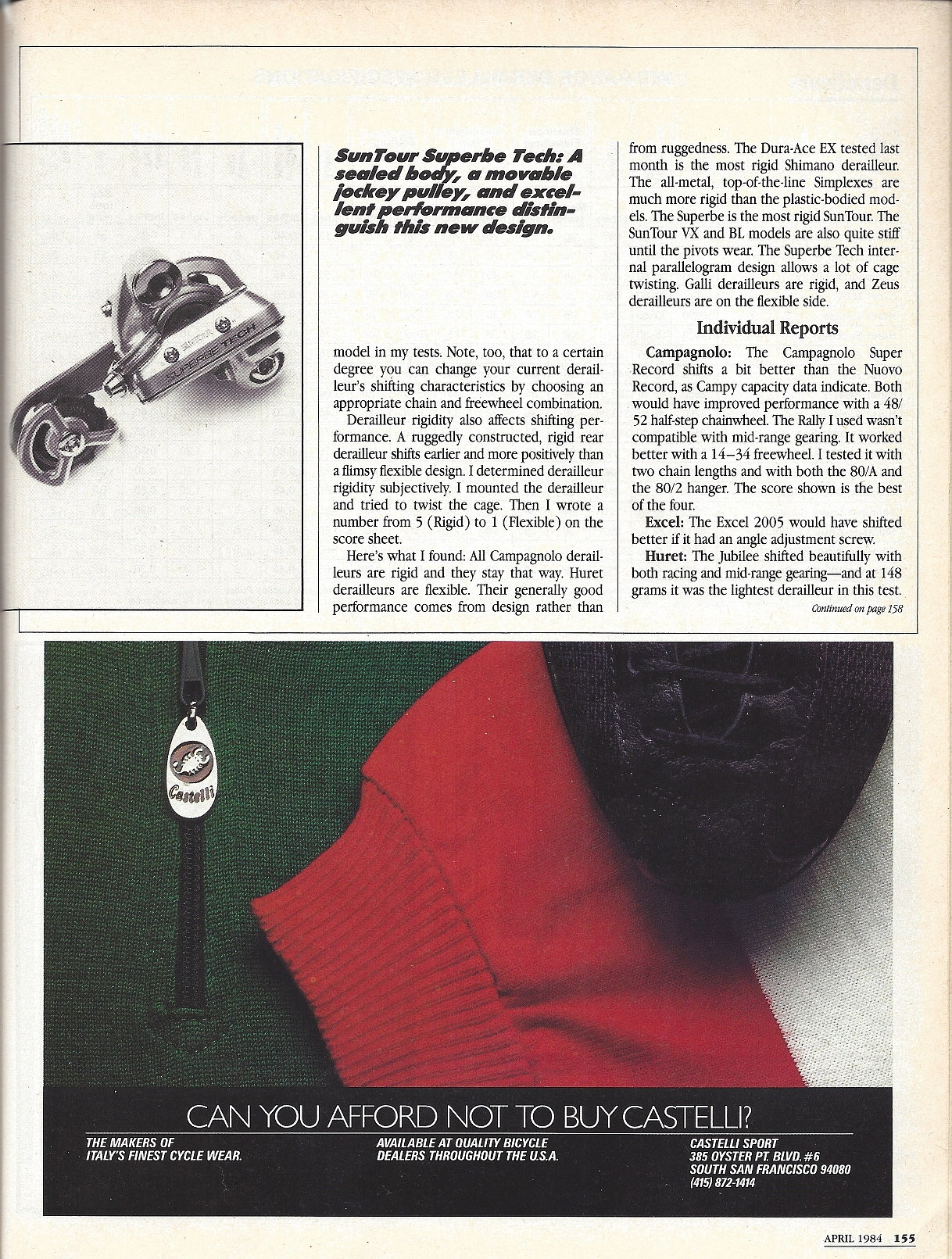 Equipment/Product Review (1984) Mid-Range Rear Derailleurs (Berto