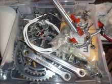 I will need to find the brake levers and probably send the Continental pads to Dave #1.  Not in the picture are a set of MA40 clinchers on Record lf hubs. 