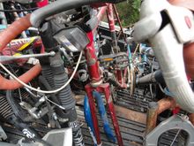 Mid seventies frame fork and drive train.  Old plastic Simplex that is long gone.  Probably could be revived to 10 speed.   
