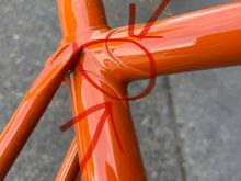 Again, too thin near the lugs and the metal can be seen though the paint. I don’t want thicker to hide details, but that is too thin.