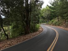 Crews were out working on the roads today. Some recently paved patches caused me to stop and wipe off the sticky new tarmac. This section of Wildcat Canyon Rd. already got the treatment.
