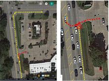 Picture on left is normal route with bailout in red. Picture on right is today's near miss.