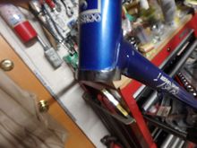 Chrome head tube lugs under the blue paint.