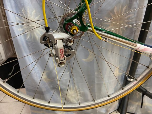 This Chorus 9spd came off the other project and I think it will stay on the Mystery bike now.  However now I need figure out if the Centaur will work with 9spd Ergos. 