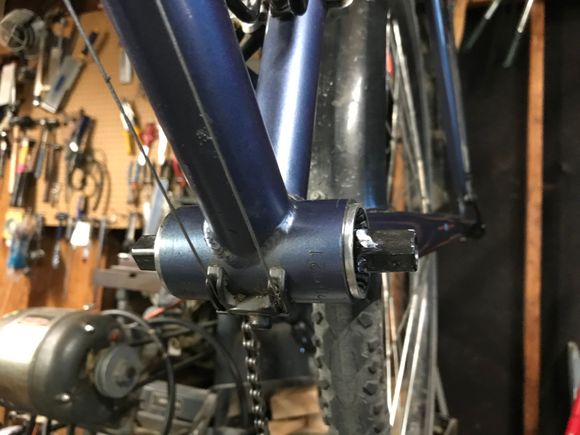 Bottom bracket with the mess in the background that is my work shop area. 